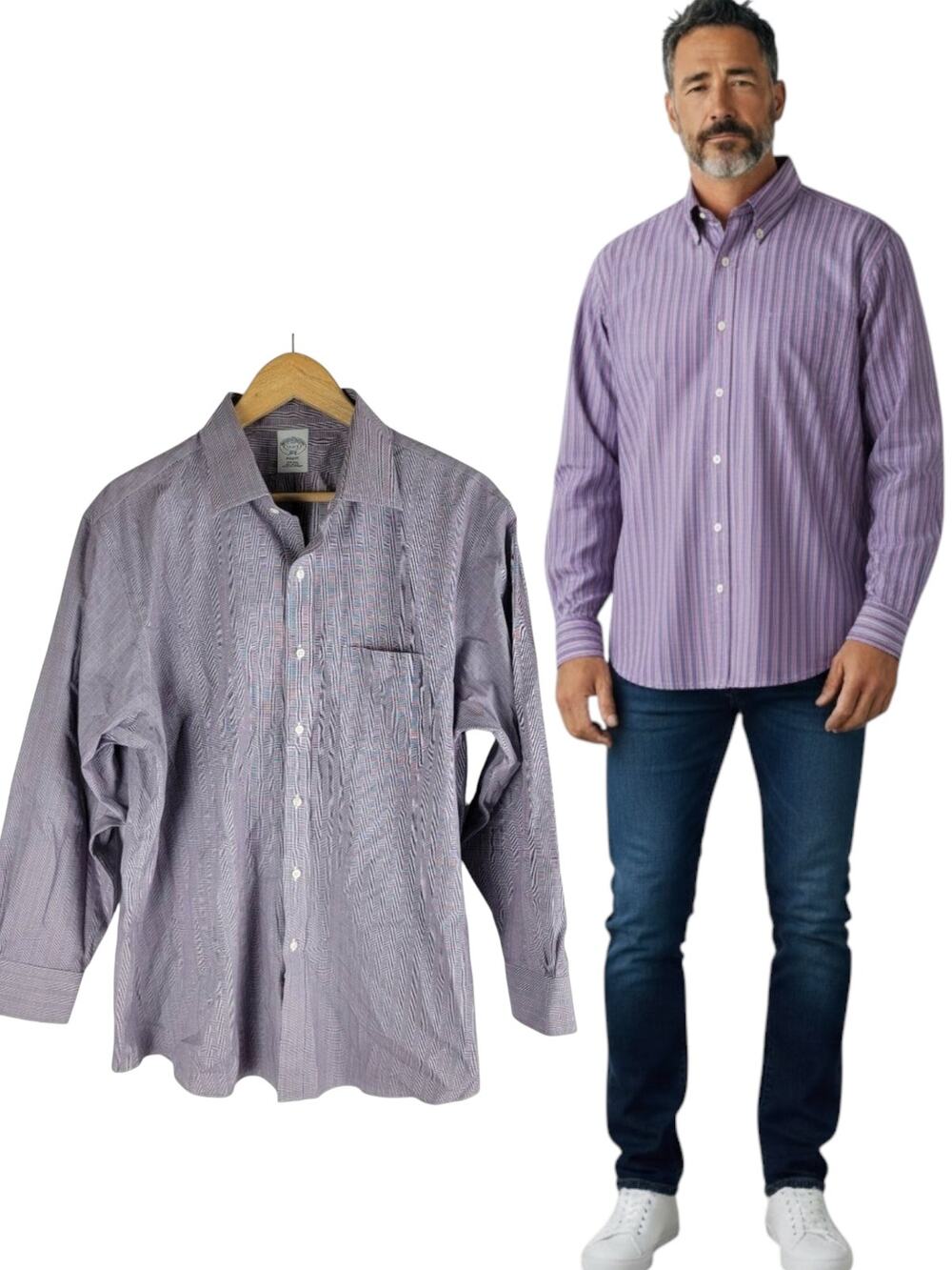 Brooks Brothers Regent Dress Shirt Purple Check Long Sleeve Size 17 2/3